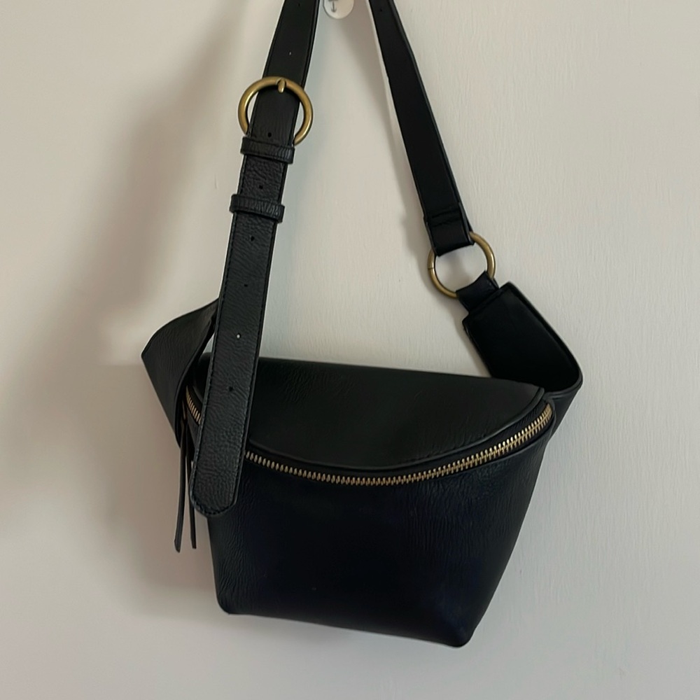 Shoulder black faux leather shoulder bag/ fanny pack